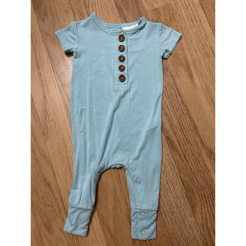Posh Peanut Light Blue Short Sleeve Snap-Button One-Piece